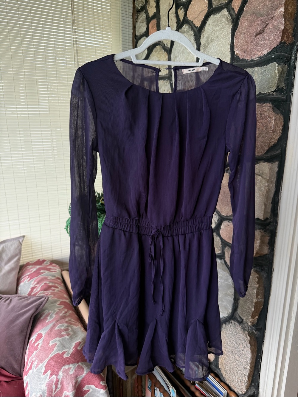 Women’s Dark Purple Long-Sleeve Chiffon Dress